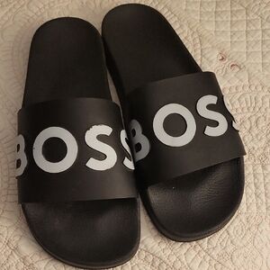 Boss Black Slides with White Logo